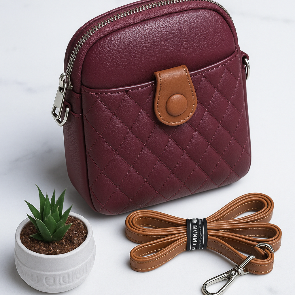 Burgundy Quilted Leather Crossbody Bag