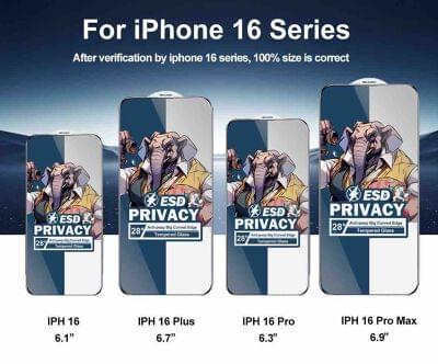 ESD Privacy Tempered Glass Screen Protector for iPhone 16 Series