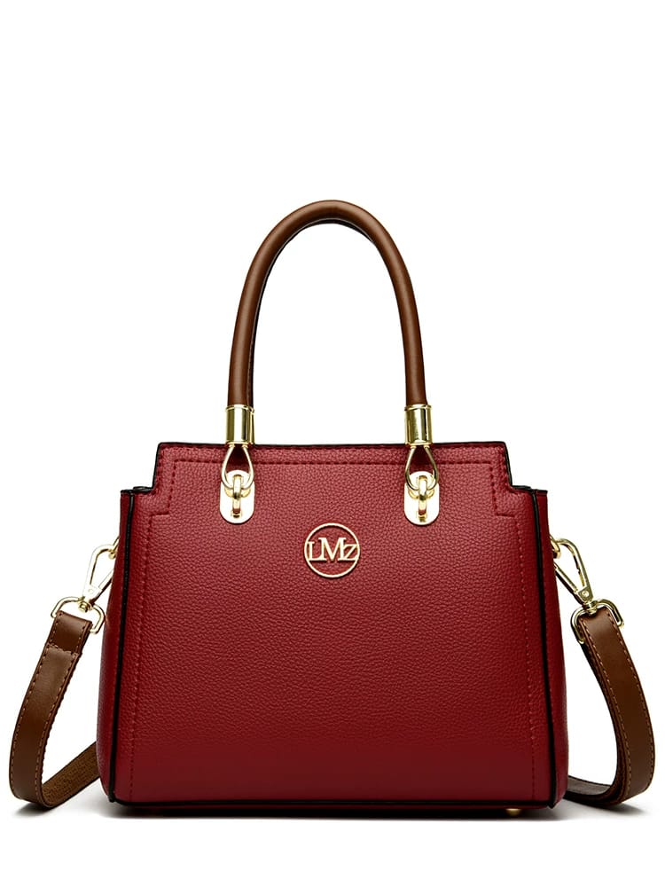 Elegant Red Leather Handbag - AM01421MB (GOLD)