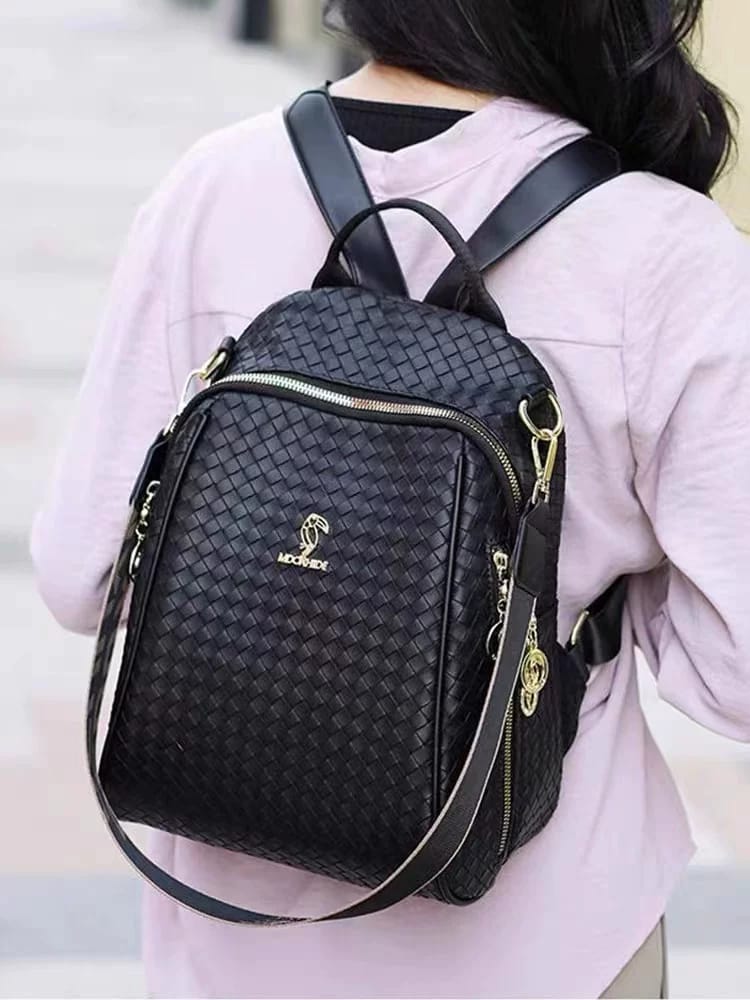 Fashion Woven Leather Backpack-AM01436MB