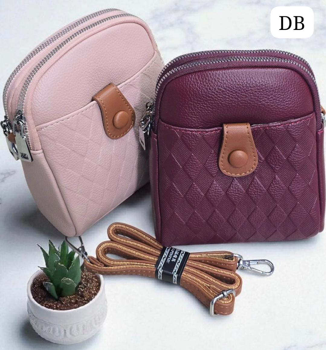 Burgundy Quilted Leather Crossbody Bag  - AM01416MB