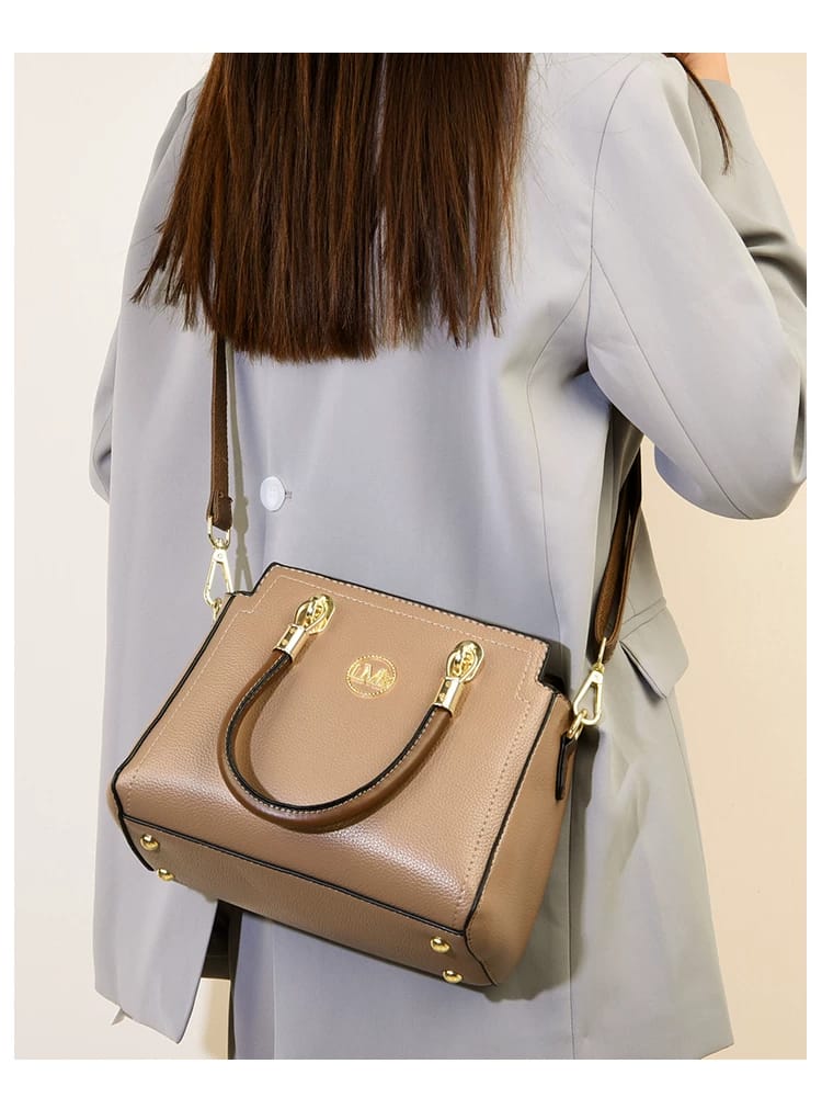 Elegant Red Leather Handbag - AM01421MB (GOLD)