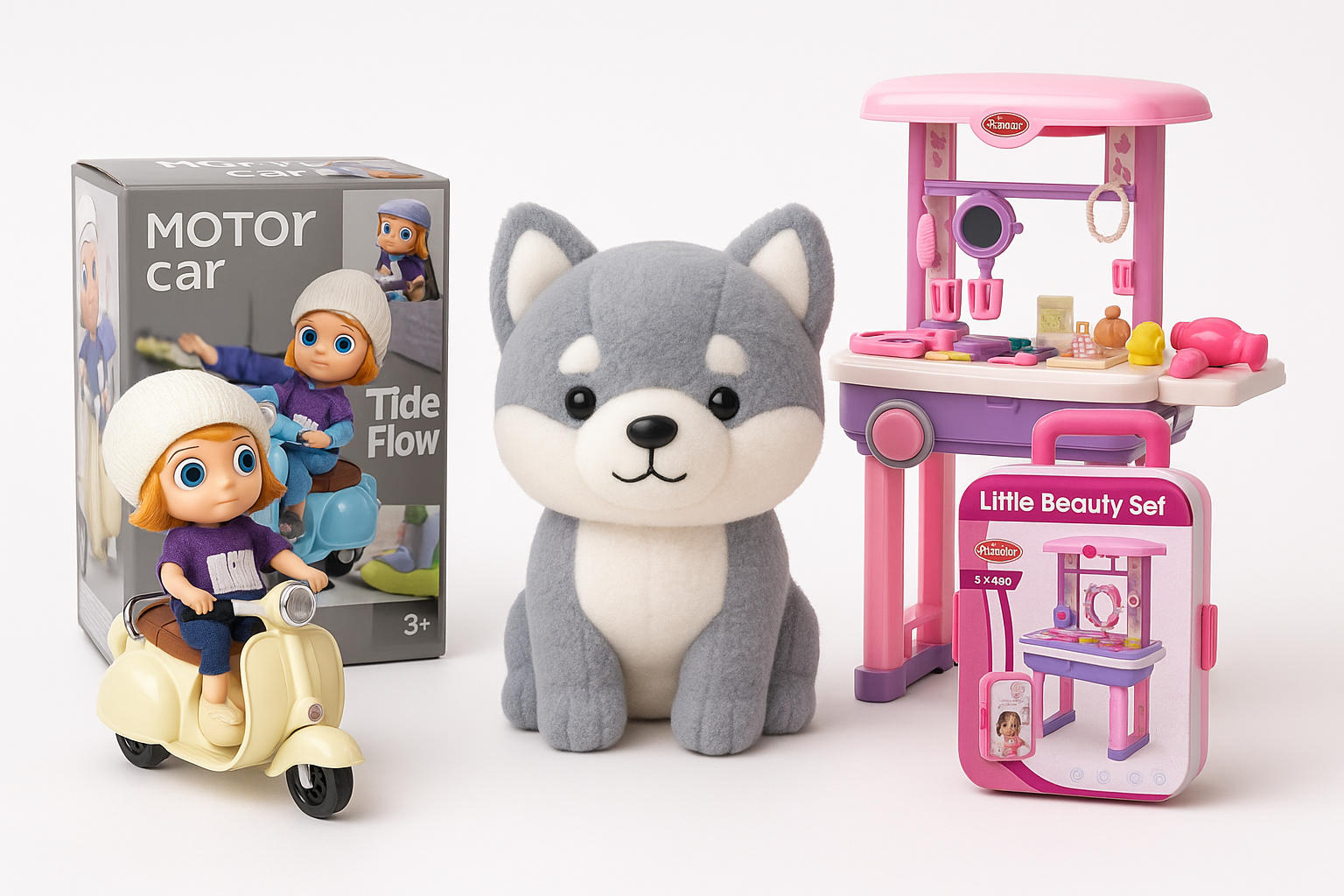 LITTLE BEAUTY AND SOFTY DOG PLUS SCOOTY 3 PICE AM00934NT