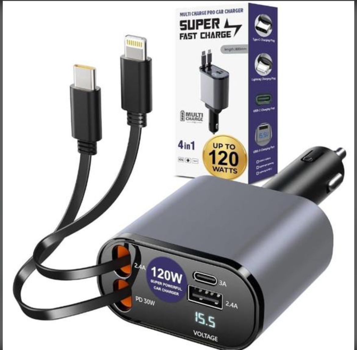 4 in 1 120W Superfast Car Charger (SS01223VM)