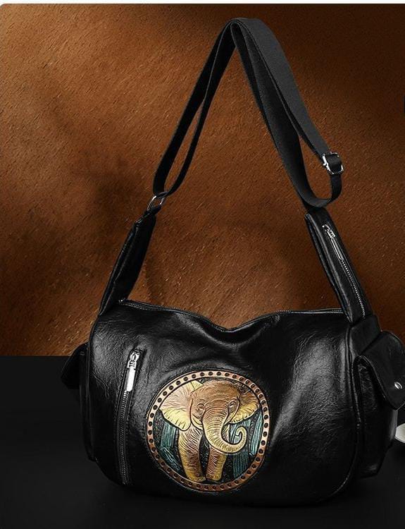 Elephant Patch Black Shoulder Bag - AM01402MB