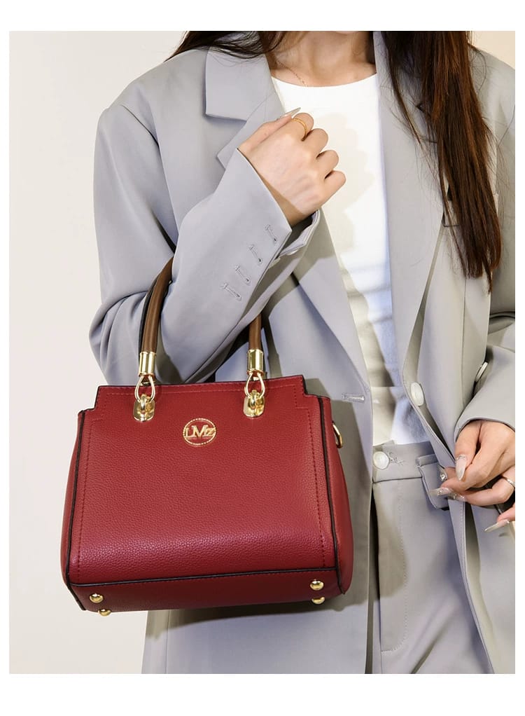 Elegant Red Leather Handbag - AM01421MB (GOLD)