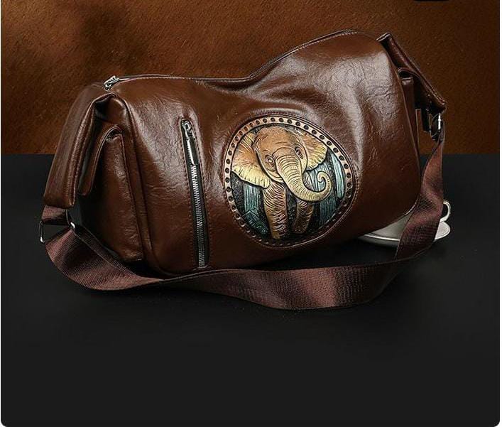 Elephant Patch Black Shoulder Bag - AM01402MB