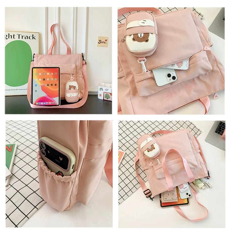 Beige Canvas Tote Bag -AM01408MB 
