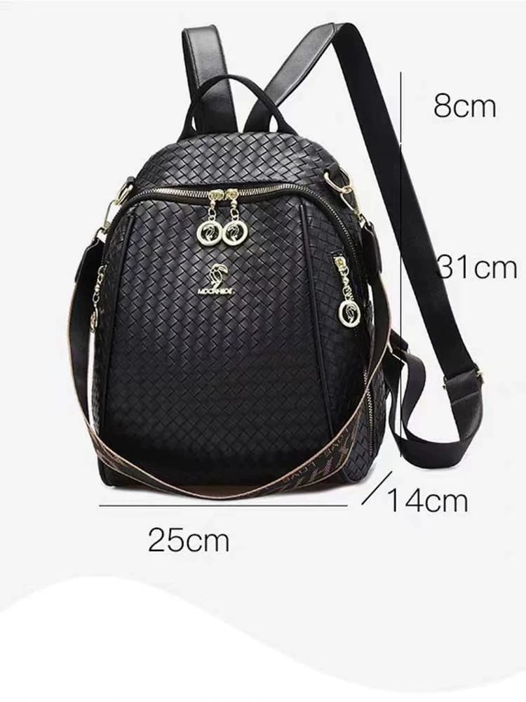 Fashion Woven Leather Backpack-AM01436MB
