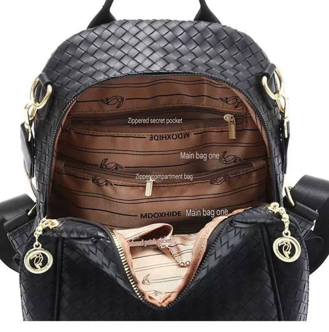 Fashion Woven Leather Backpack-AM01436MB