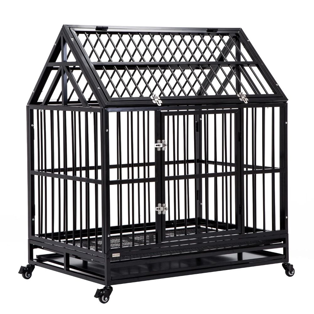 Heavy-Duty Metal Cage for Cats & Dogs with Double Door & Wheels