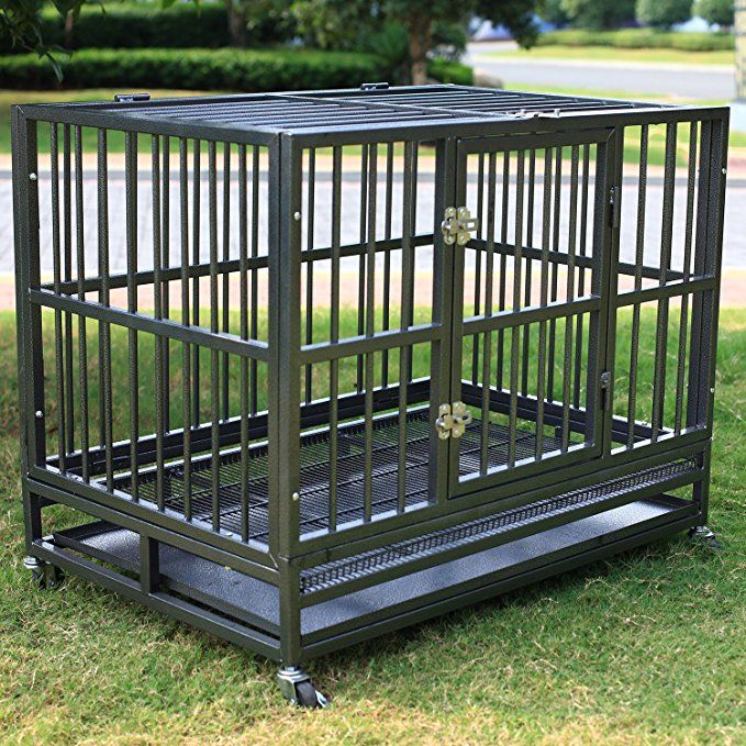 Heavy-Duty Metal Cage for Cats & Dogs with Double Door & Wheels
