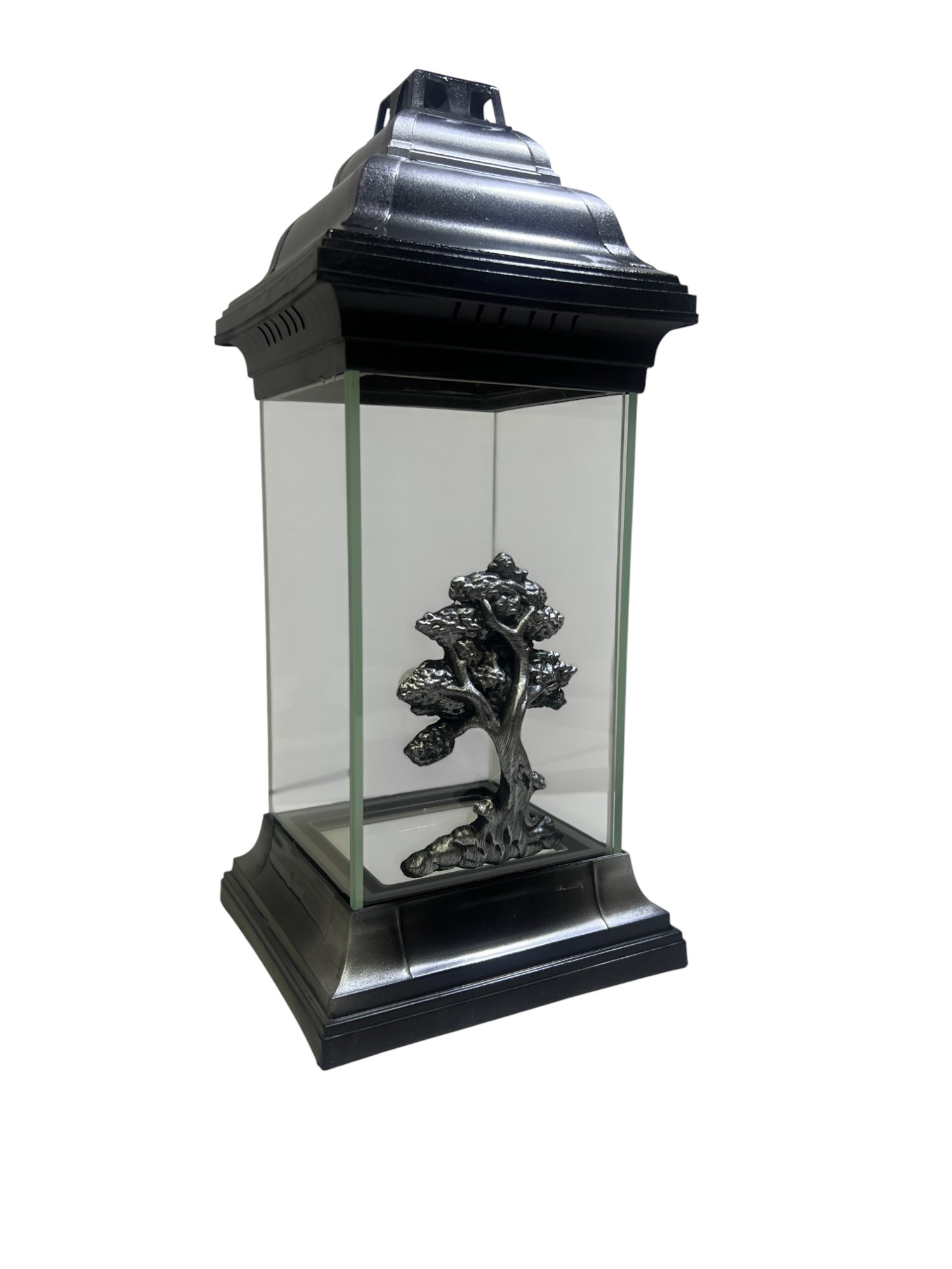 Žvakė Kvadratinė auksinės spalvos su medžio dekoracija