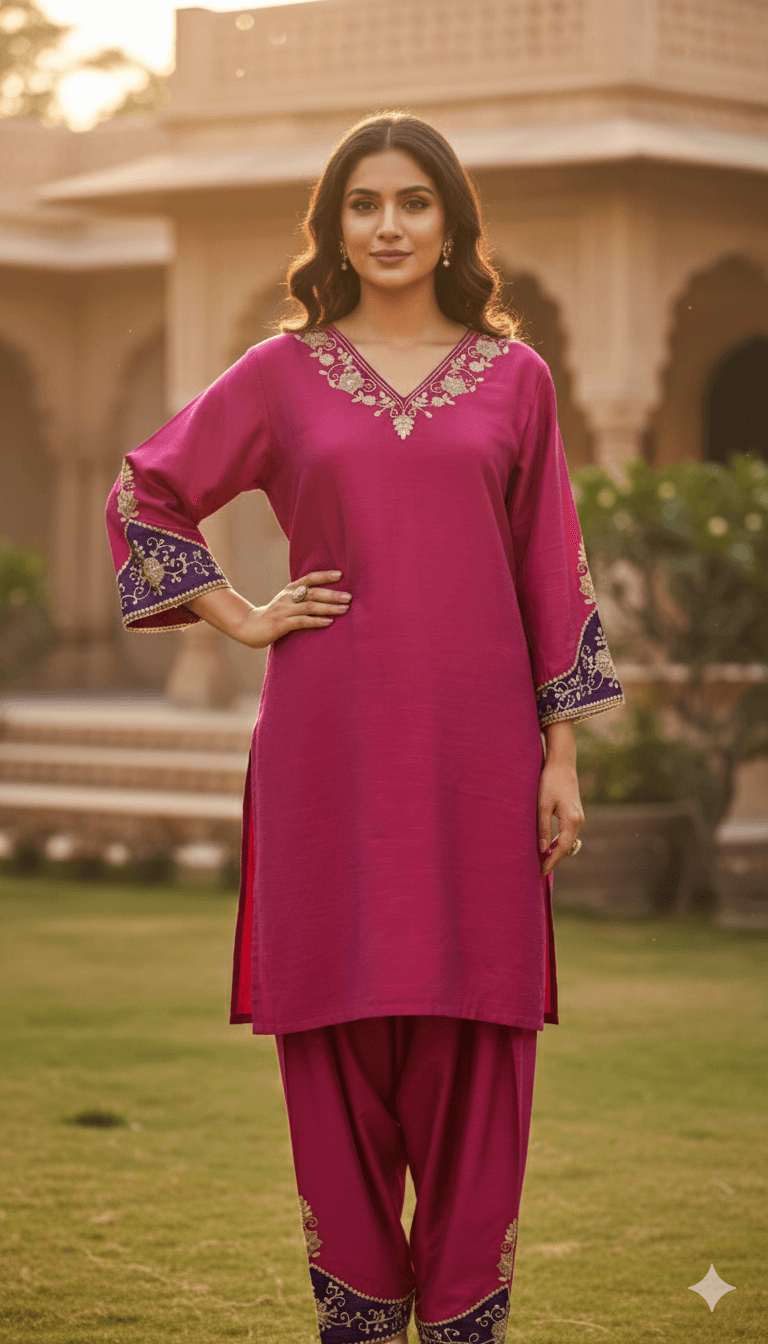 Raw Silk Fuchsia Co-ord Set