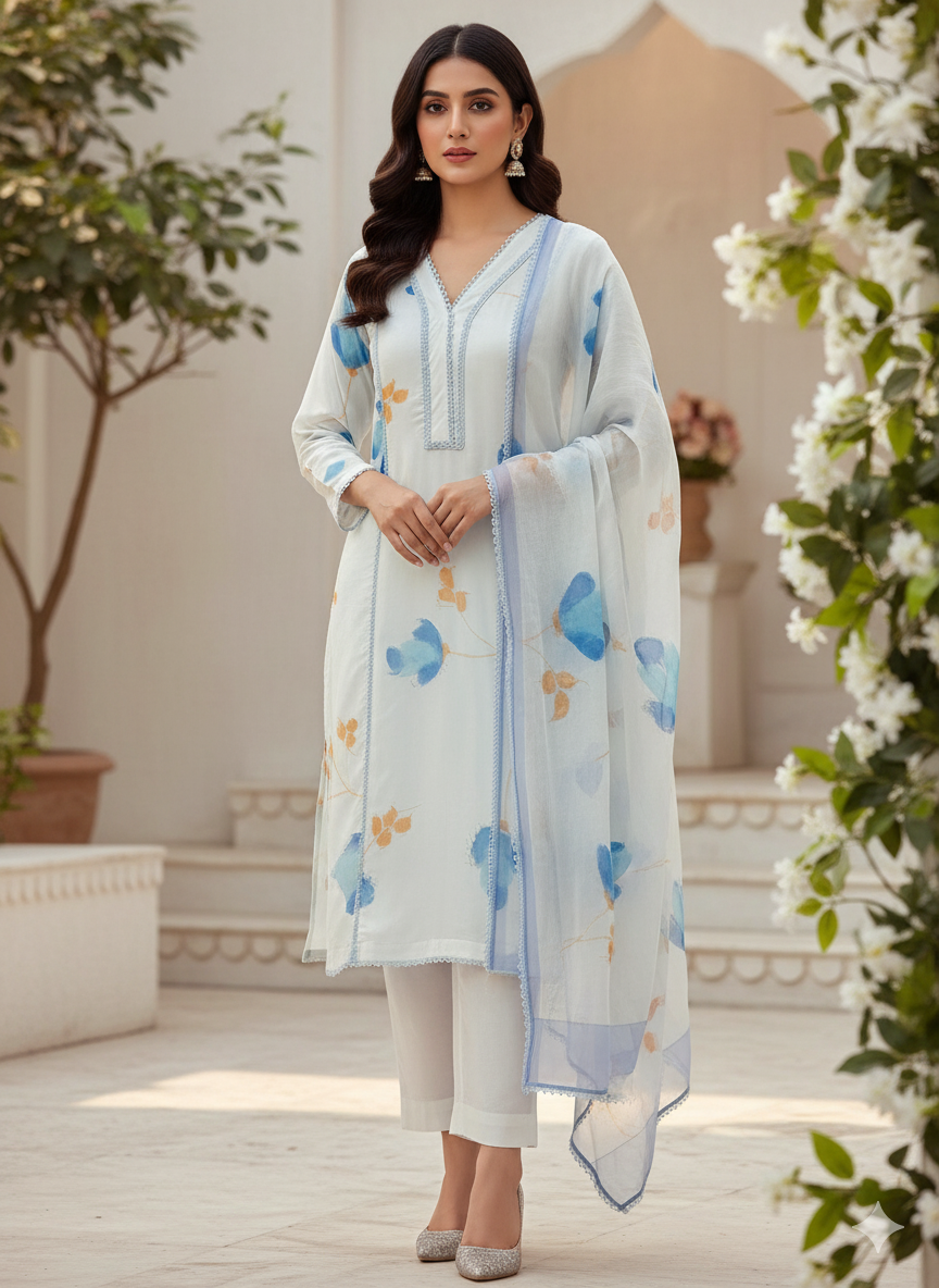 Sky Blue and Gold Handpainted Suit