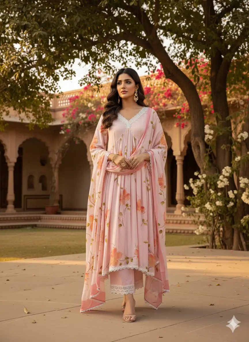 Soft Pink Handpainted Suit