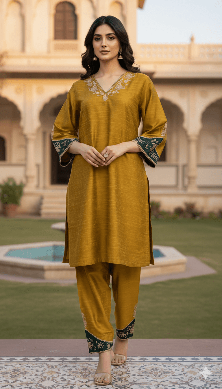 Raw Silk Mustard Co-ord Set