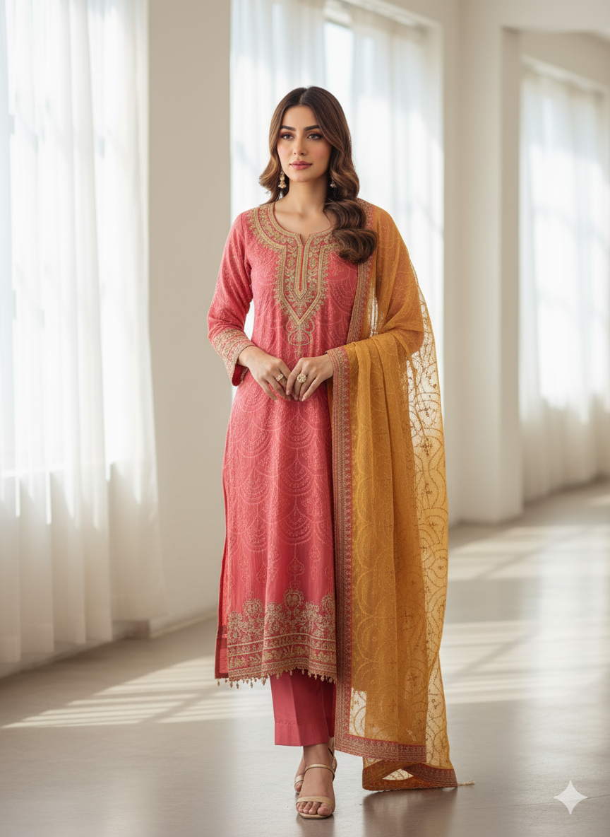 Self thread embroidered Parsi Delight