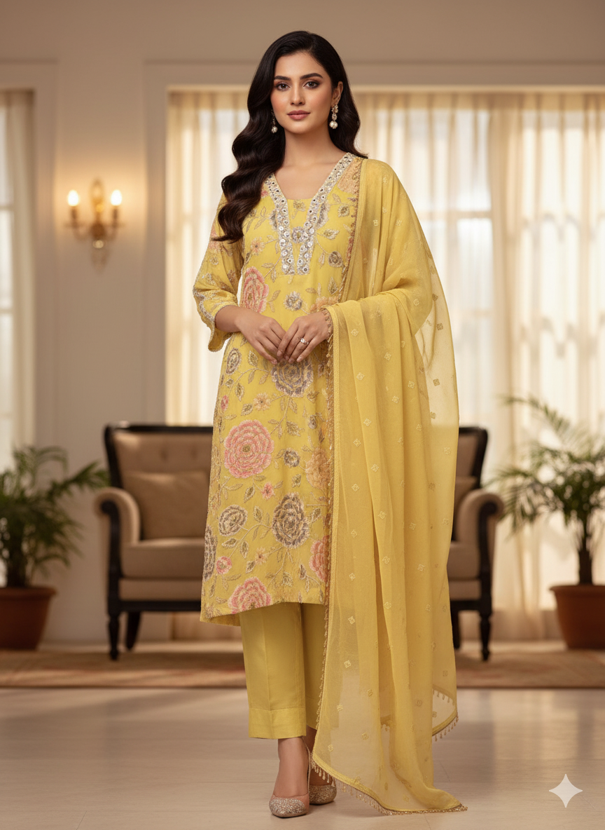 Daisy Yellow Floral Handpainted Suit