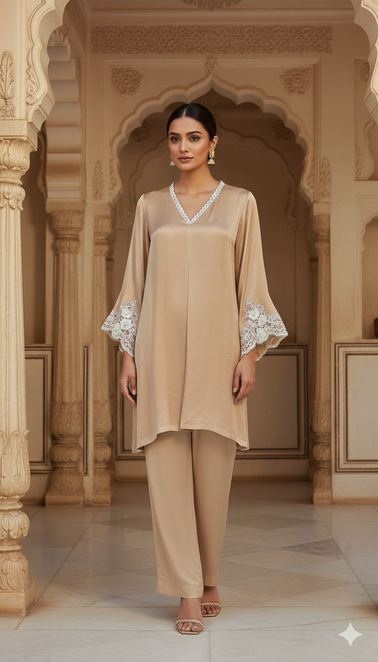 Nude Gold Satin Silk Co-ord Set