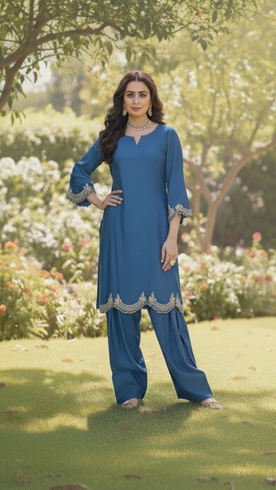 Peacock Blue Silk Co-ord set