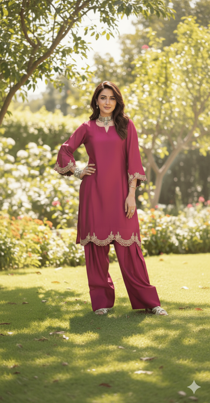 Burgundy Maroon Silk Co-ord Set