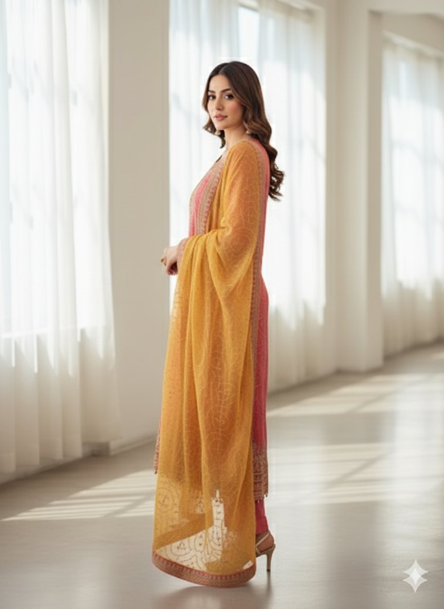 Self thread embroidered Parsi Delight