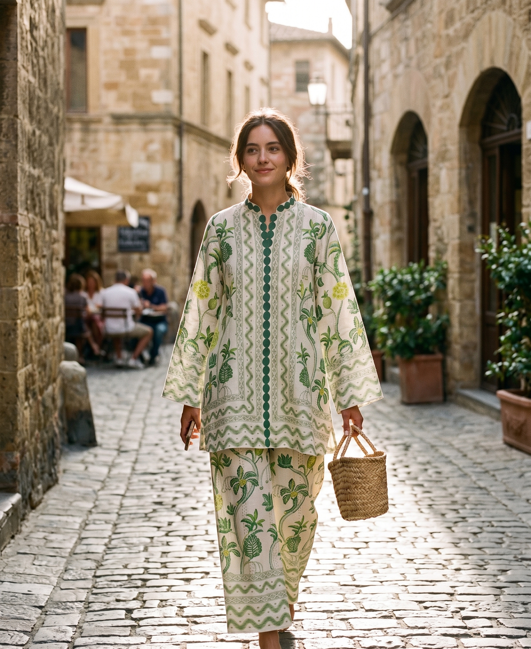 Ivory & Green Botanical Printed Cotton Blend Summer Co-ord Set