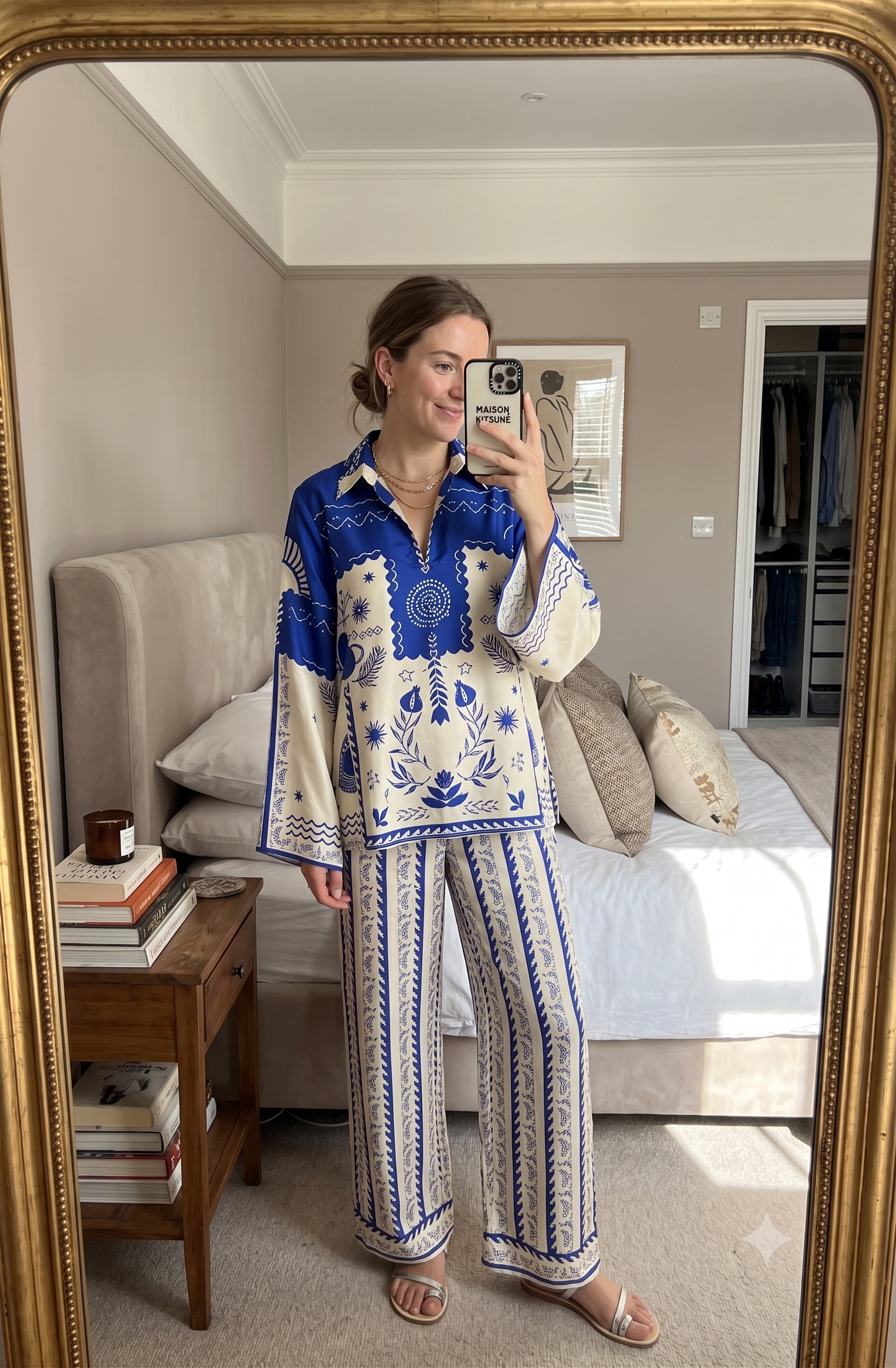 Aegean Blue Printed Cotton Blend Summer Co-Ord Set