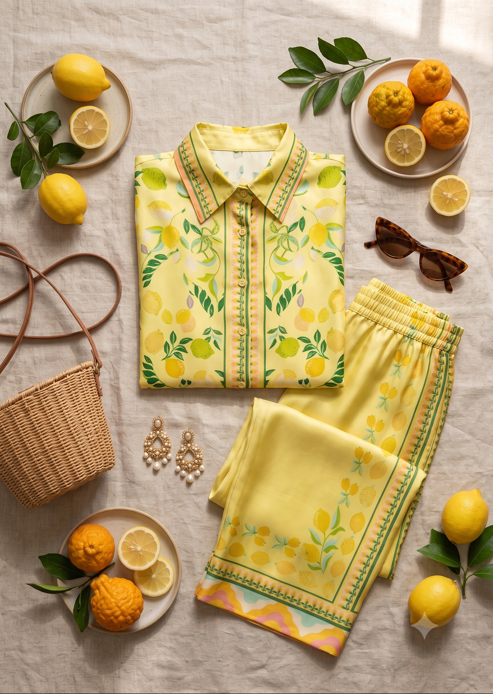 Amalfi Citrus Printed Cotton Blend Summer Co-Ord Set