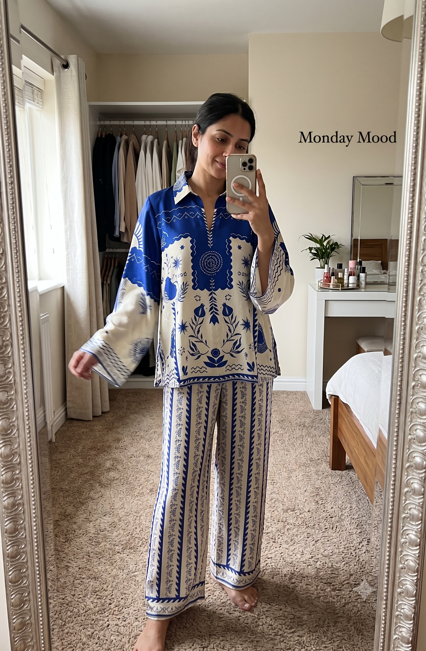Aegean Blue Printed Cotton Blend Summer Co-Ord Set