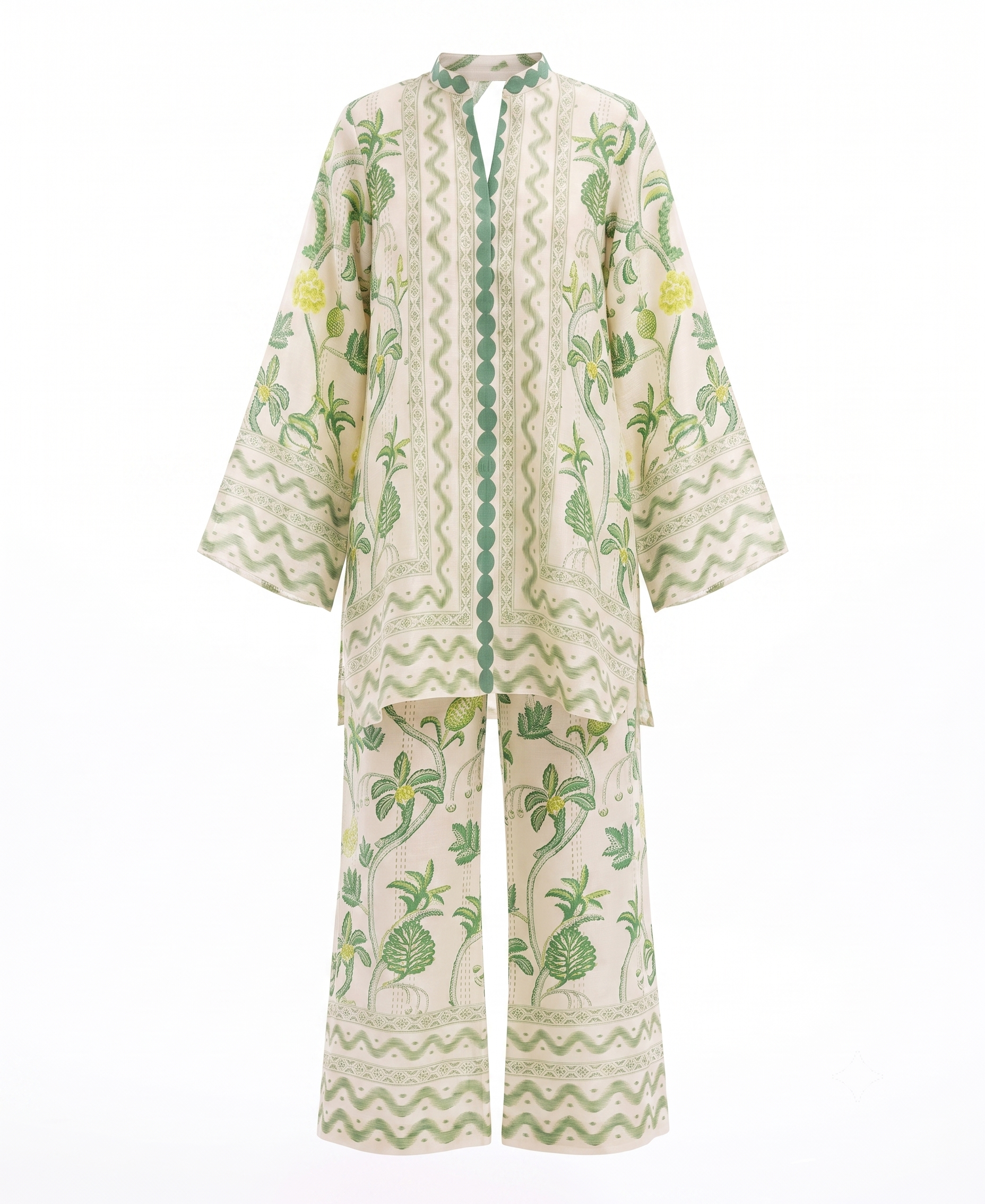 Ivory & Green Botanical Printed Cotton Blend Summer Co-ord Set