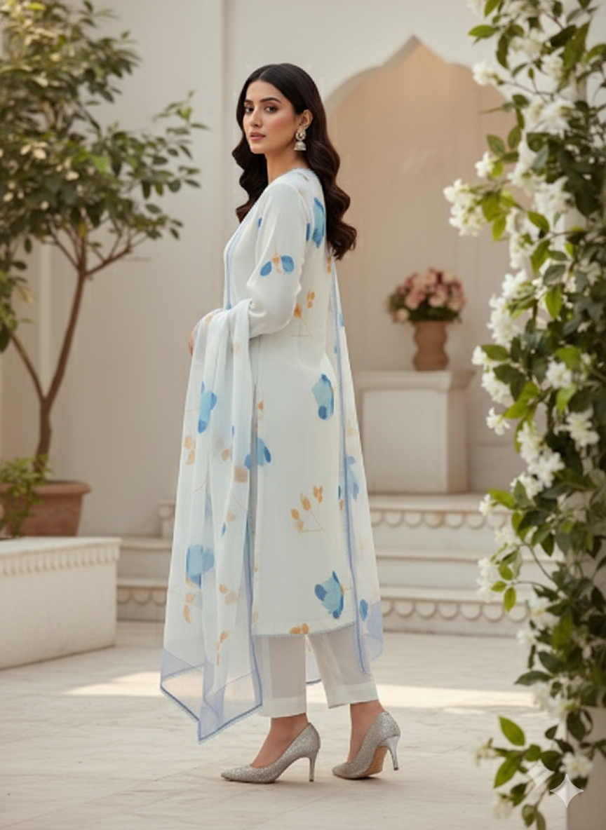 Sky Blue and Gold Handpainted Suit