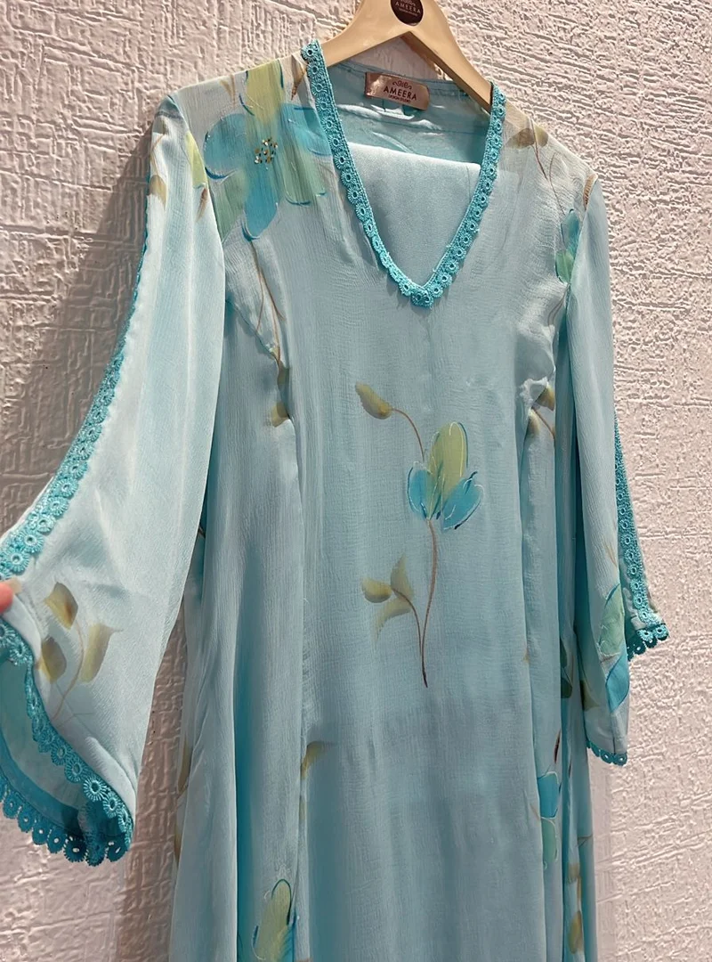 Aqua Blue Handpainted Suit
