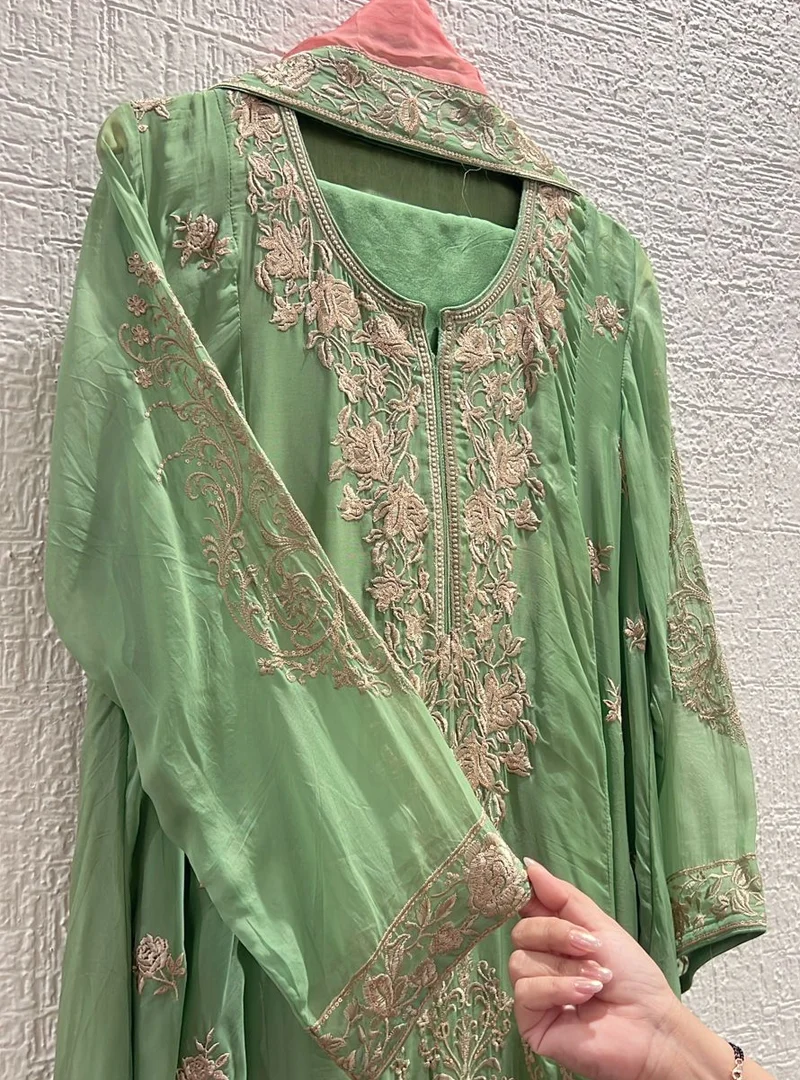 Sage Green Resham Embroidery Suit