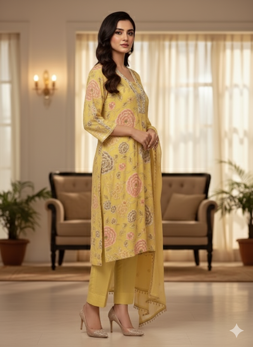 Daisy Yellow Floral Handpainted Suit