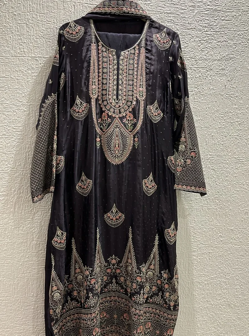 Embroidered Charcoal Grey Parsi Delight