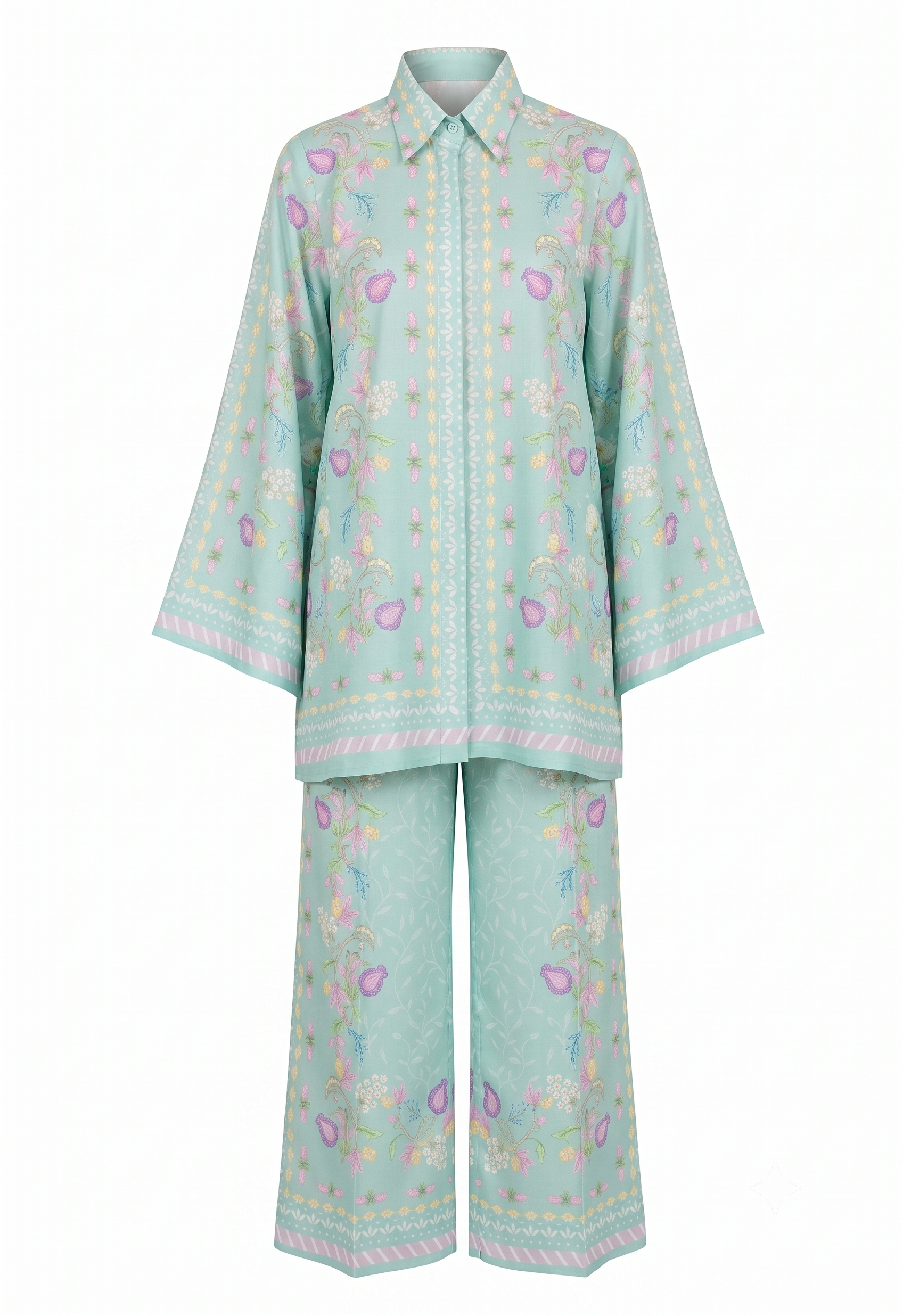 Mint Sage Botanical Printed Cotton Blend Summer Co-Ord Set