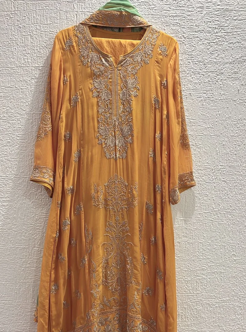 Mustard Yellow Resham Embroidery Suit
