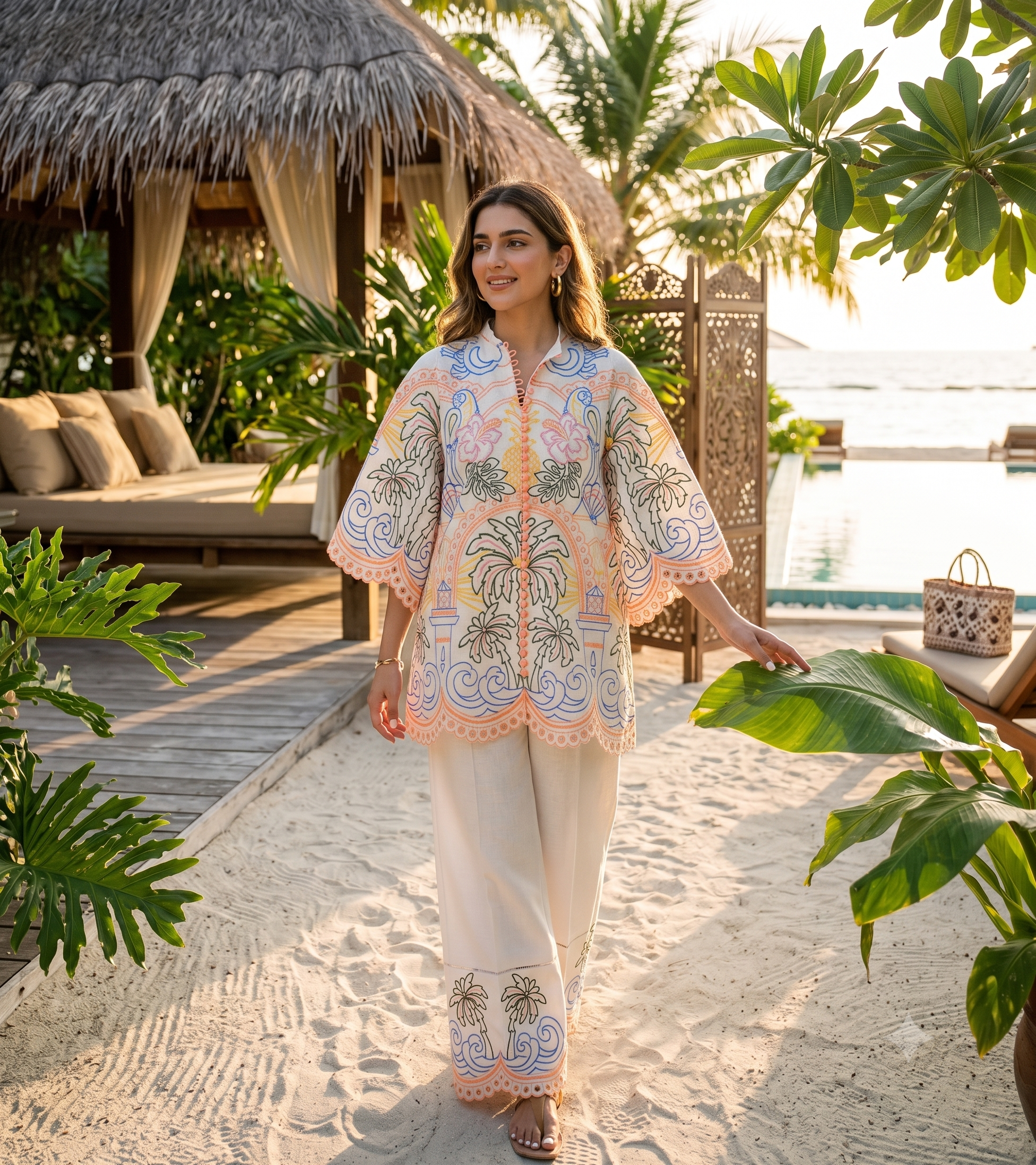 Palm Coast Printed Cotton Blend Summer Co-Ord Set
