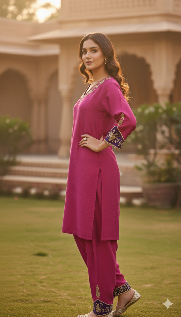 Raw Silk Fuchsia Co-ord Set
