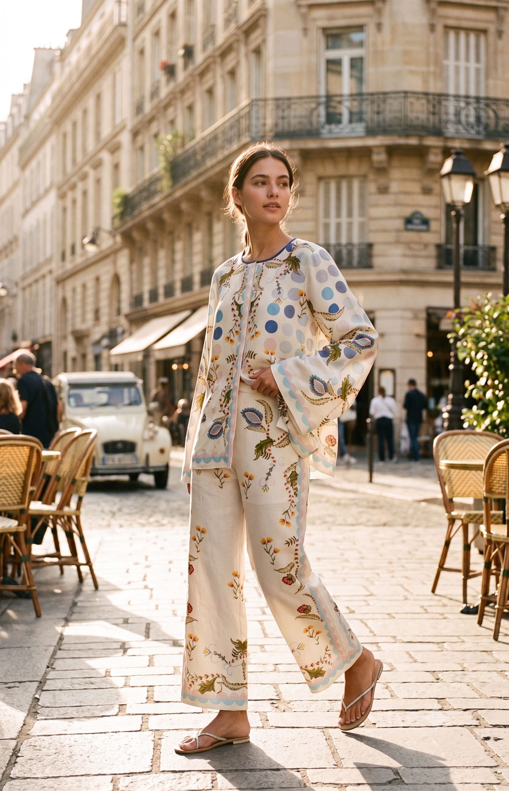 Polka Dot & Botanical Printed Cotton Blend Summer Co-Ord Set