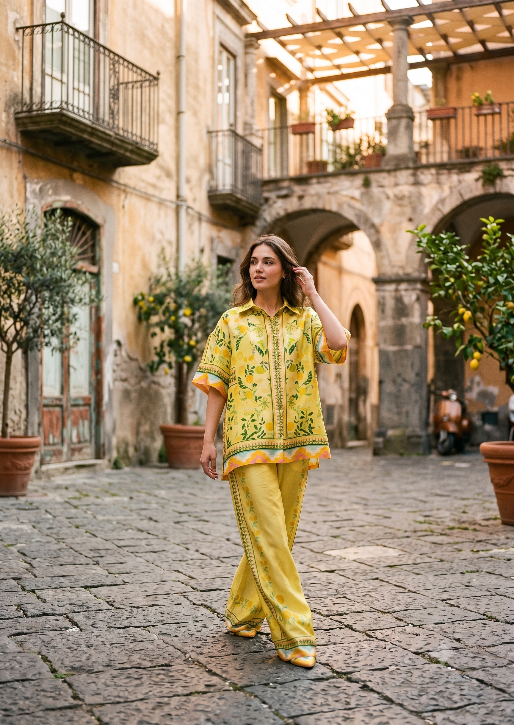 Amalfi Citrus Printed Cotton Blend Summer Co-Ord Set