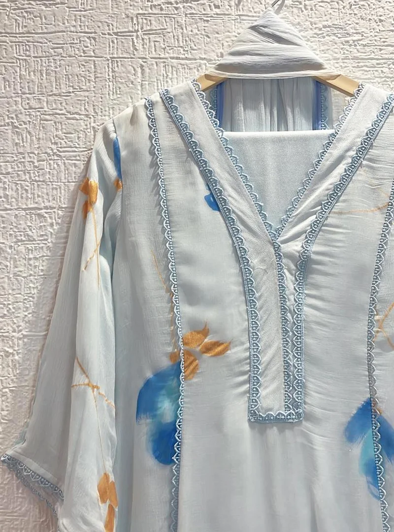 Sky Blue and Gold Handpainted Suit