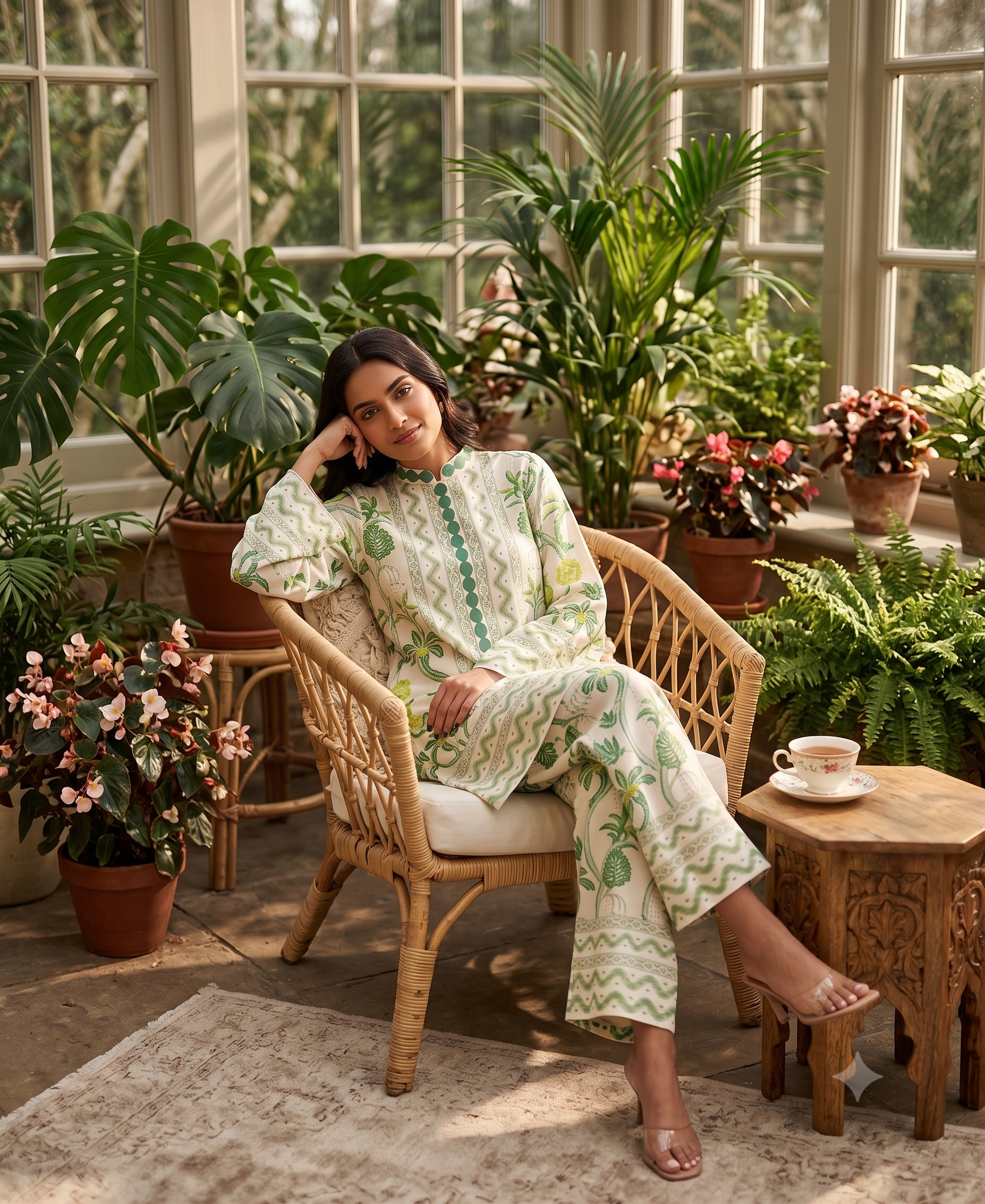 Ivory & Green Botanical Printed Cotton Blend Summer Co-ord Set