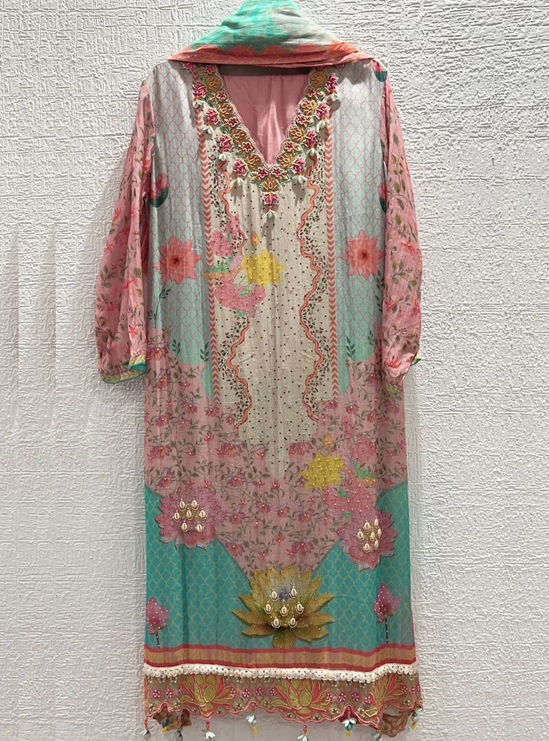 Embroidered Floral Printed Suit