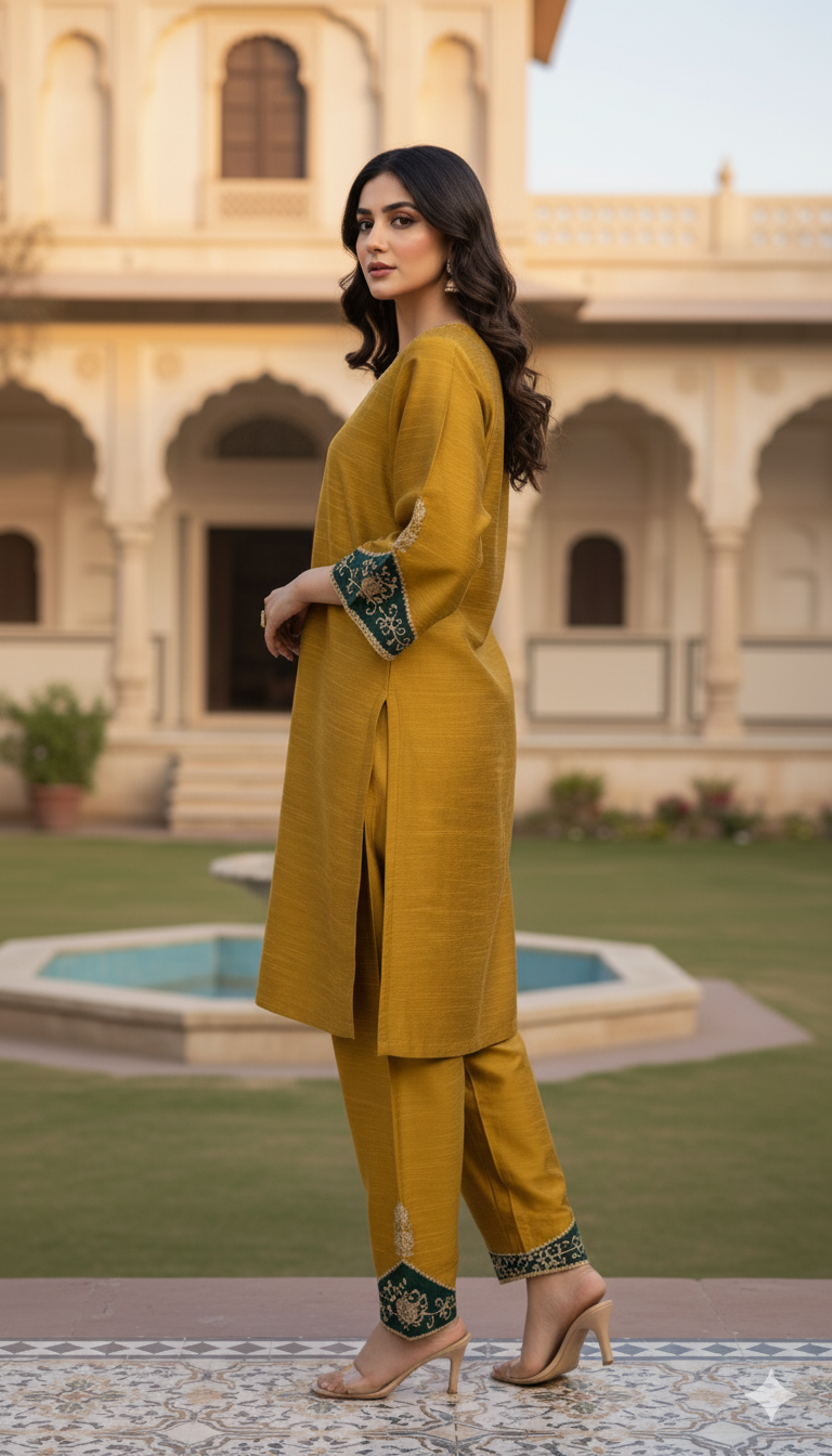 Raw Silk Mustard Co-ord Set