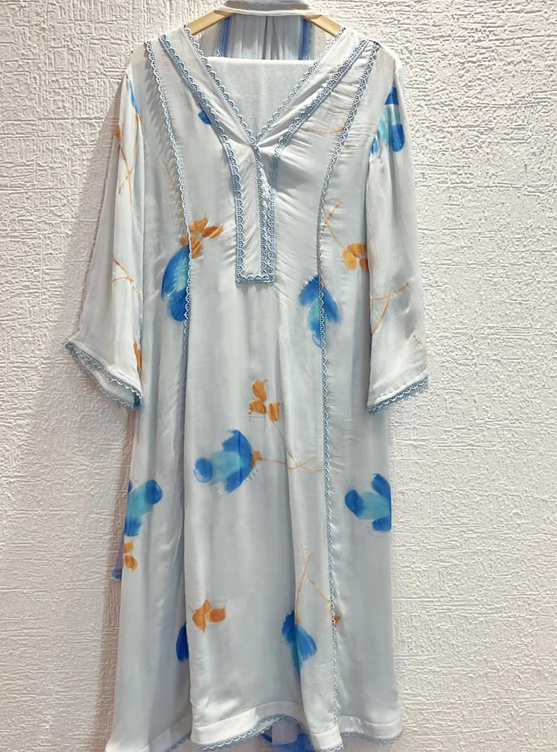 Sky Blue and Gold Handpainted Suit