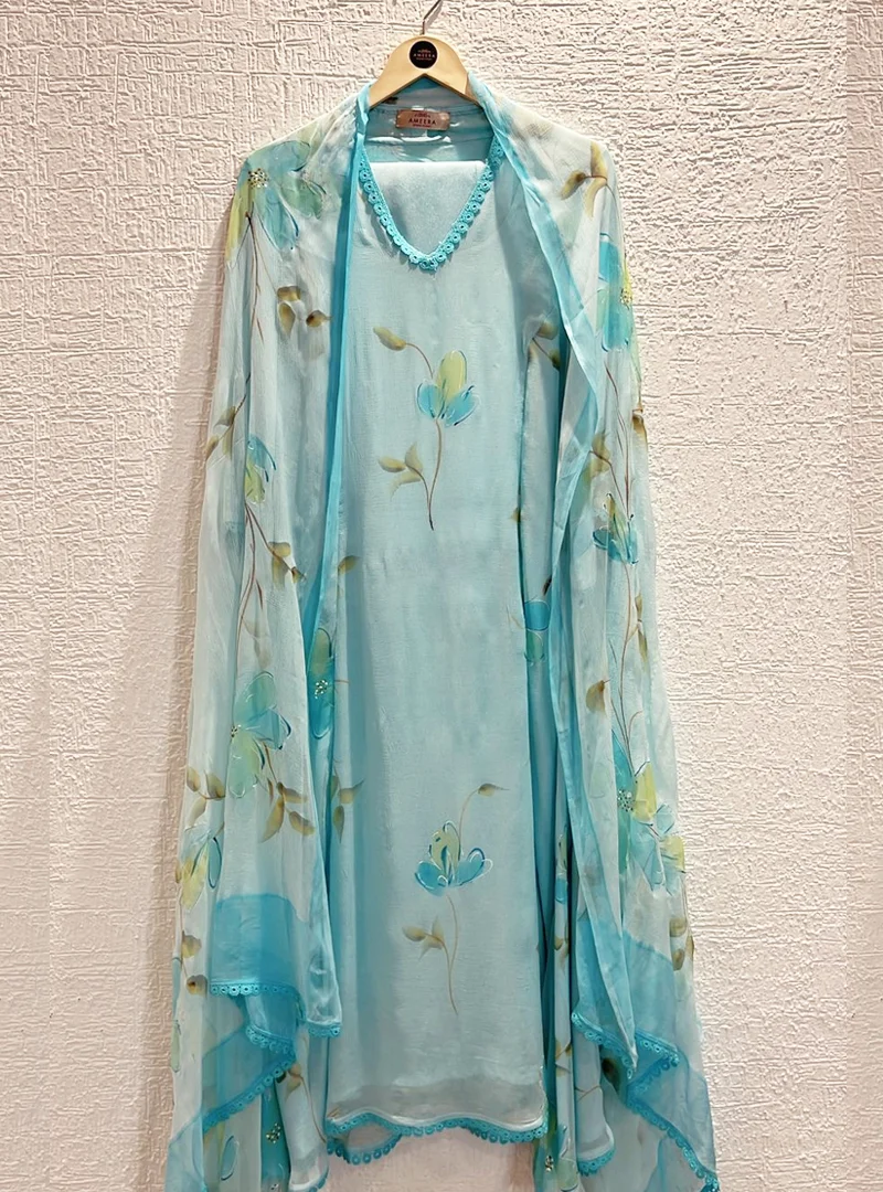 Aqua Blue Handpainted Suit