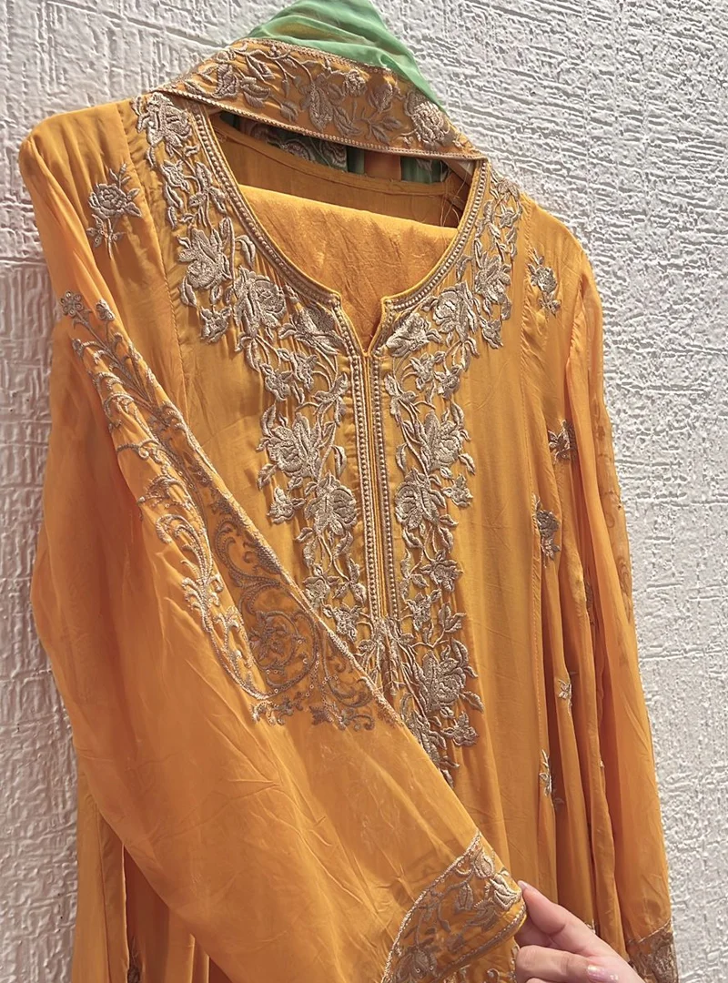 Mustard Yellow Resham Embroidery Suit